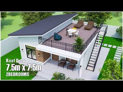 Small House Design | 7.5m x 7.5m with 2Bedrooms (Roof Deck)