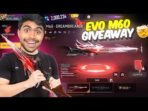 New Evo M60 Gun Skin Giveaway 🔥 Rip 15000 Diamonds Overpowered Gun Skin - Garena Free Fire 