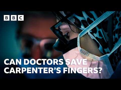 Man almost severs fingers after falling on circular saw - BBC