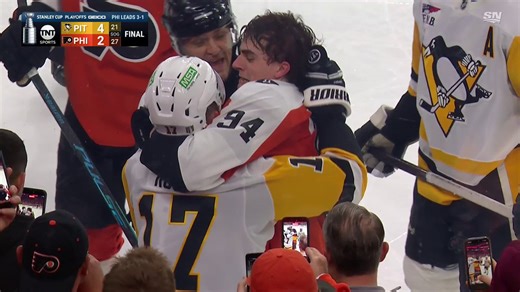 Bryan Rust grabs a hold of Porter Martone's hair 😳