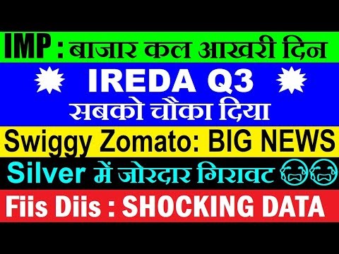 कल बाजार आखरी दिन😮🔴 IREDA Q3 Results Update 🔴 Fiis Diis Data 🔴 Swiggy Zomato Strike 🔴 Silver 🔴 SMKC
