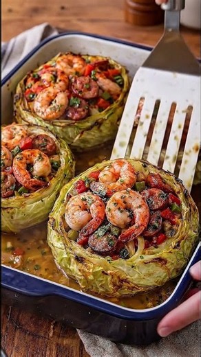 Shrimp & Sausage Stuffed Cabbage Cups