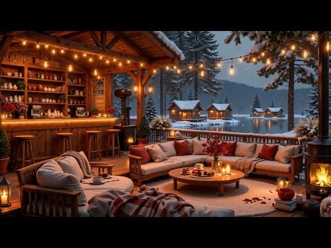 Relaxing Winter Jazz & Cozy Coffee Shop Ambience ☕ Warm Fireplace Sounds for Stress Relief, Sleep