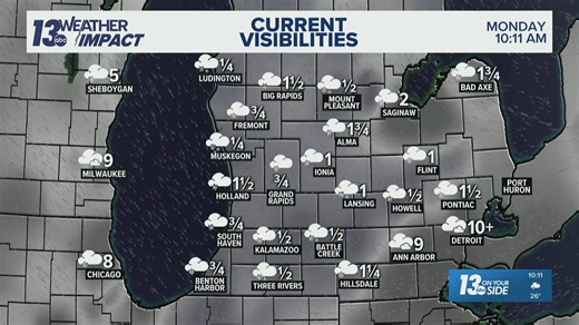 Lake-effect snow causes slick roads, low visibility Monday