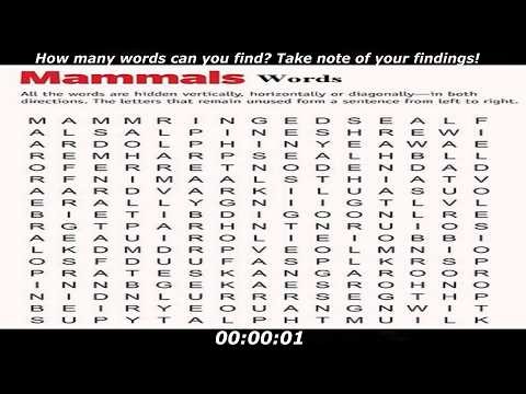 Mammals words search: How many words you can find? Take note of your findings!