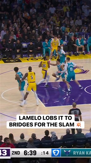 LaMelo Ball lobs it to Miles Bridges for the THUNDEROUS SLAM! 💪😮‍💨 Tap to Watch LIVE now ➡️ https://www.nba.com/how-to-watch-game-redirect/0022500586?partnerRef=NBA&platform=Facebook&surface=Post | NBA