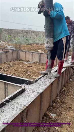 Pouring concrete for foundation beams! Key building foundation step. #ConcreteWork #Construction