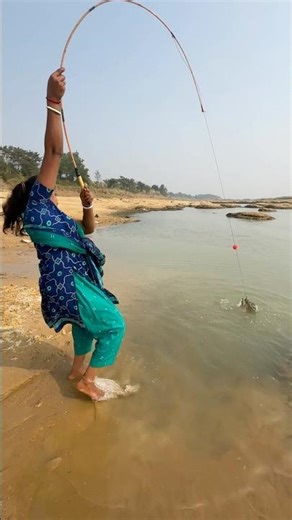 Beautiful cute lady fishing in the river with a hook || River fishing #fishing_hooks #fishingmethods