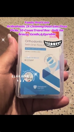 Yandy Oral Care Orthodontic 2X Cleaning Dual-Line Floss Picks, 50-Count Travel Box - Safe for Braces, Gentle & Durable Dual-Line Design: Twin-line design efficiently removes tiny food particles from teeth. Gentle on Gums: Specifically made for those with metal braces, ensuring gentle yet effective cleaning. High-Quality Materials: Flossers are made of UHMWPE and handles are crafted from durable ABS. Long-Lasting Durability: Designed to last, with a construction that resists wear and tear. Portab