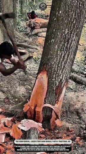 Tree Bark Removal: Logger Strips Bark Manually With a Traditional Axe #innovation #worktool #process