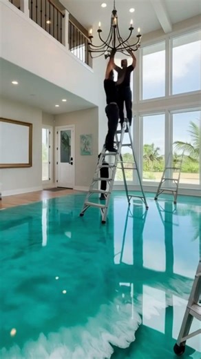 Stunning epoxy floor that looks like waves🌊 room decoration #shorts #home #diy