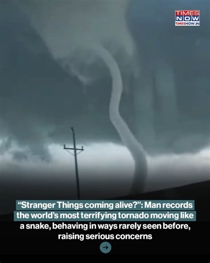 Raw dashboard footage captured by storm chaser Connor Croff shows a rare, serpentine tornado twisting fluidly across the landscape near South Dakota. The tornado’s smooth, snake-like motion—often described as “glitchy” or CGI-like—has sparked intense debate online. Widely called one of the strangest tornadoes of the year, the clip has left many questioning just how unpredictable extreme weather is becoming. #Viral #TimesNow | TIMES NOW