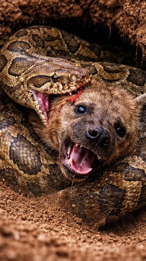 Hyena Attacked by Giant Python in Burrow | Brutal Wildlife Moment 😱🐍