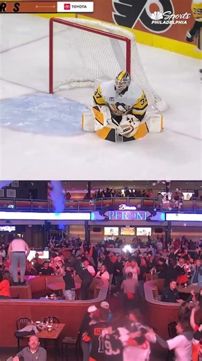 Fans at Stateside Live react to Cam York's overtime game winner against the Penguins in Game 6