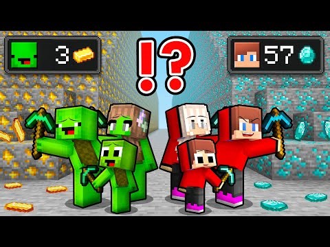 JJ and Mikey : DIAMOND vs GOLD Family Mine Battle in Minecraft ! - Maizen