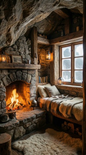 Cozy Cabin Ambience with Fireplace & Snow | Deep Relaxation, Sleep, Focus