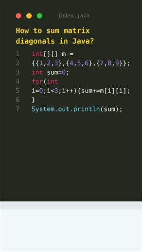 Matrix Diagonal Sum in Java — Quick Code! #shorts #java