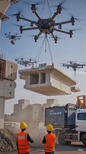 Drones Lifting Massive Bridge Beams! Unbelievable Construction Technology #DronePower#foryou