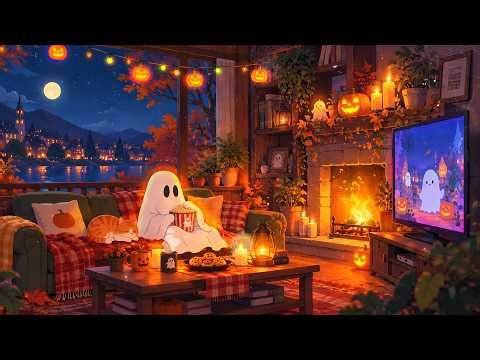 Midnight Movie Night in Haunted Cottage 🌙🏡 Spooky Lofi Ambience for Chilling Out 🎃 Halloween lofi