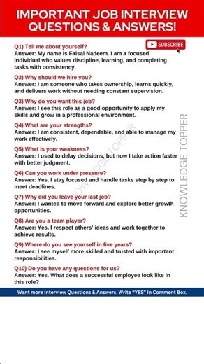 10 Most Important Interview Questions and Answers