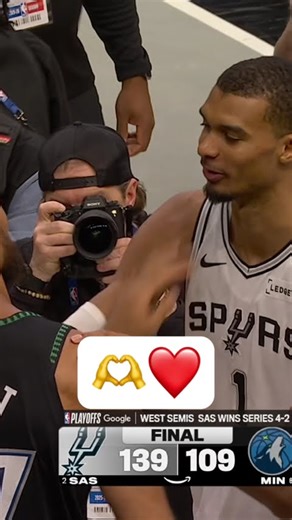 Rudy Gobert & Victor Wembanyama embrace after Spurs clinch the series