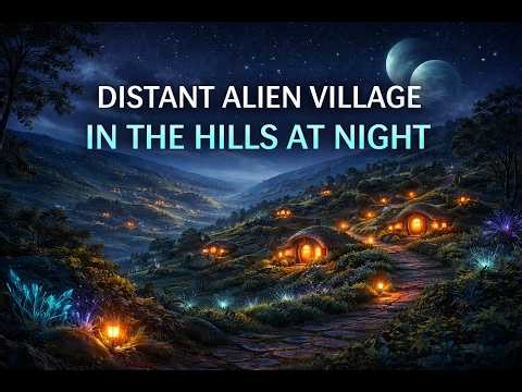 Distant Alien Village in the Hills at Night | Cozy Sci-Fi World Ambience (Black Screen, 10 Hours)