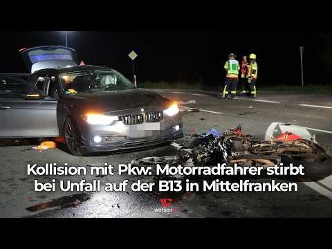 Kollision mit Pkw: Motorradfahrer stirbt bei Unfall auf der B13 in Mittelfranken