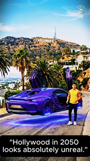 Flying Car 2050 🚀 | Electric Purple Bugatti Above Hollywood 😳 #shorts #flyingcar #bugatti