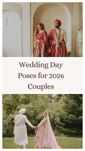 The Wedding Canvas | Wedding Trends, Tips & Ideas on Instagram: "Your wedding day deserves poses that feel real, romantic & timeless.❤️🤍 Save this reel for your photographer & recreate the magic.⭐️✨ . . Disclaimer: We do not own rights to the pictures used in this reel. All image credits go to the respective designers/owners. This reel is created purely for inspiration and informational purposes. . . [ Wedding Day Poses, Couple Photoshoot Inspo, Photo Ideas for 2026 Weddings, Indian Weddings, D