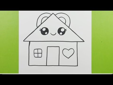How to Draw an easy and cute House picture step by step, easy tutorial drawings for kids