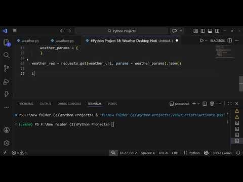 (18) Python Project: Live Weather Desktop Notification using Python