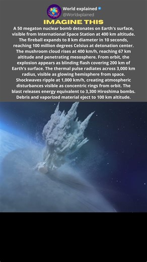 50 megaton nuclear explosion 8 km fireball - visible from 400 km orbit #space #shorts
