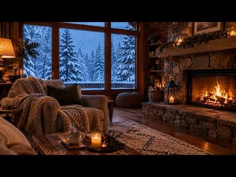 Cozy Cabin in the Snow with Fireplace - 9 HOURS