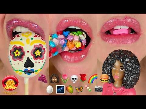 Satisfying ASMR Eating Emoji Food Challenge Wax Candy Frozen Honey