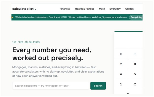 Free Online Calculators — 158+ Tools for Finance, Health, Math & Everyday Life _ CalculatePilot
