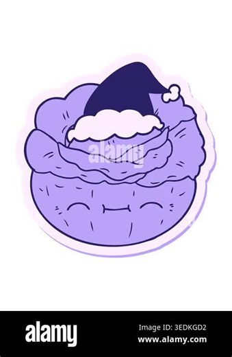 pressure popping animation of hand drawn sticker cartoon of a cabbage wearing santa hat Stock Video Footage - Alamy