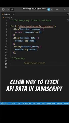 😍😍 How to Fetch API Data in JavaScript Under 15 Seconds? #javascript #fetch #api #coding #js