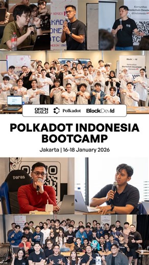 Blockchain Developer Community 🇮🇩 on Instagram: "3 days of focused building with Polkadot. Builders learned how the Polkadot ecosystem works, set up EVM tools, built cross-chain smart contracts, created full-stack apps, and explored how grants support long-term growth. From first setup to real project, Polkadot Indonesia Bootcamp 2026 was built for builders who want to scale beyond a single chain. Thanks to @polkadotnetwork, @jura.nation, and everyone who joined. See you at the next bootcamp!"