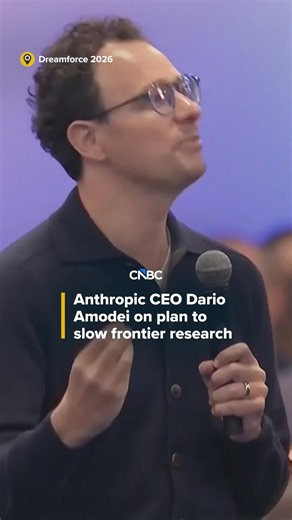 #Anthropic CEO Dario Amodei took the stage with #Salesforce CEO Marc Benioff on Tuesday at the Dreamforce 2026 summit in San Francisco. Amodei discusses an essay he published over the weekend urging the industry to slow the pace of model development. Read more at the #linkinbio or the link on screen. #CNBC