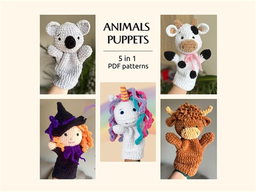Crochet Hand Puppets Patterns PDF Highland Cow Unicorn Koala Witch Toys Amigurumi Puppets Bundle Crochet Toys Patterns - Etsy