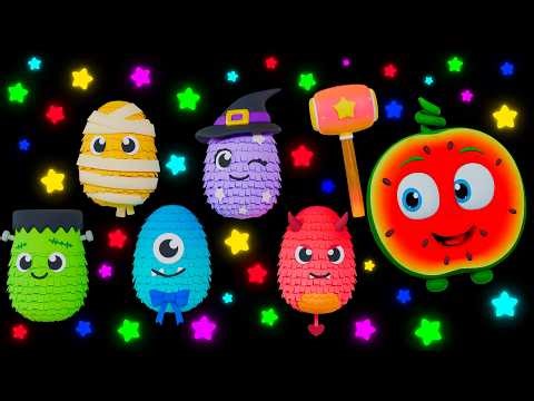 Funky Fruits Baby Sensory 🍓 | Halloween Egg Surprise 🥚 Counting Eggs & Colorful Candy Song 🎶