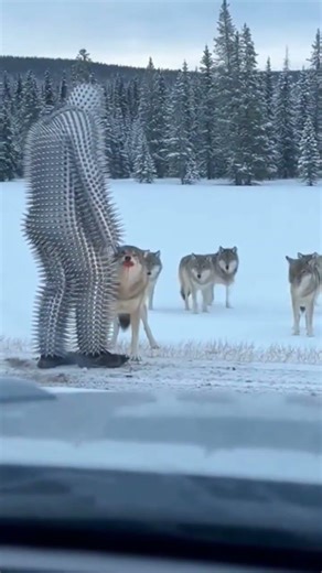 Wolf pack watching || An alpha wolf attacks a man wearing spiked armor. #wolves #spikedman