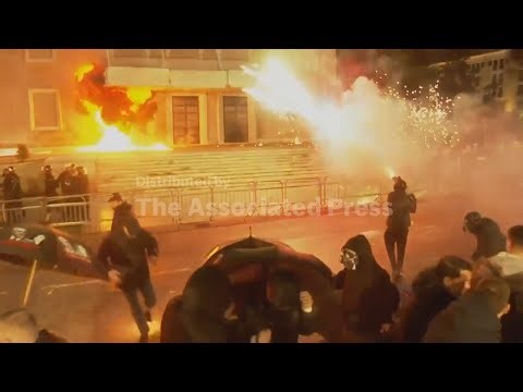 Fire, flares, tear gas, explosions during anti-government protest in Albanian capital