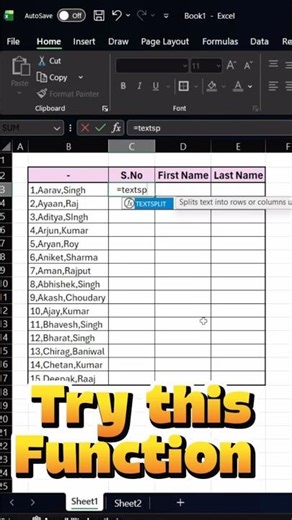 Split Names and Data in Excel Using TEXTSPLIT🥳