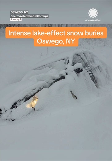 Intense lake effect snow is piling up across the Oswego, New York area, burying cars, stranding vehicles, and leaving even a plow truck stuck as rescues efforts continue.