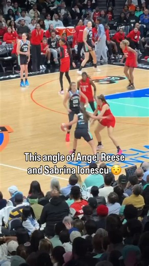Angel and Sabrina during Game 3 🍿 #wnba #angelreese #sabrinaionescu #basketball