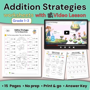 Addition Strategies Worksheets with Video Lesson | Grade 1-3 Math