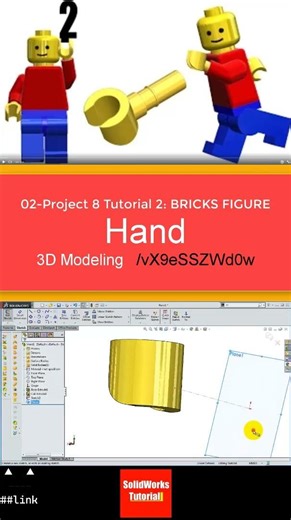 2- 3D Draft | Bricks Boy |: Hand #3d #solidworks #tutorial #cad #drawing #engineering #design
