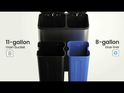 Family Size 19 Gallon Dual Compartment Kitchen Trash & Recycling Can, Stainless Steel Silver
