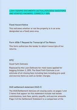 LOAN SIGNING DOCUMENTS ACTUAL20252026 QUESTIONS AND VERIFIED ANSWERS CORRECTLY 1002191
